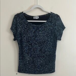 Vintage Metaphor Blue Black Glitter Paisley Top Whimsigoth y2k‎ witchy funky